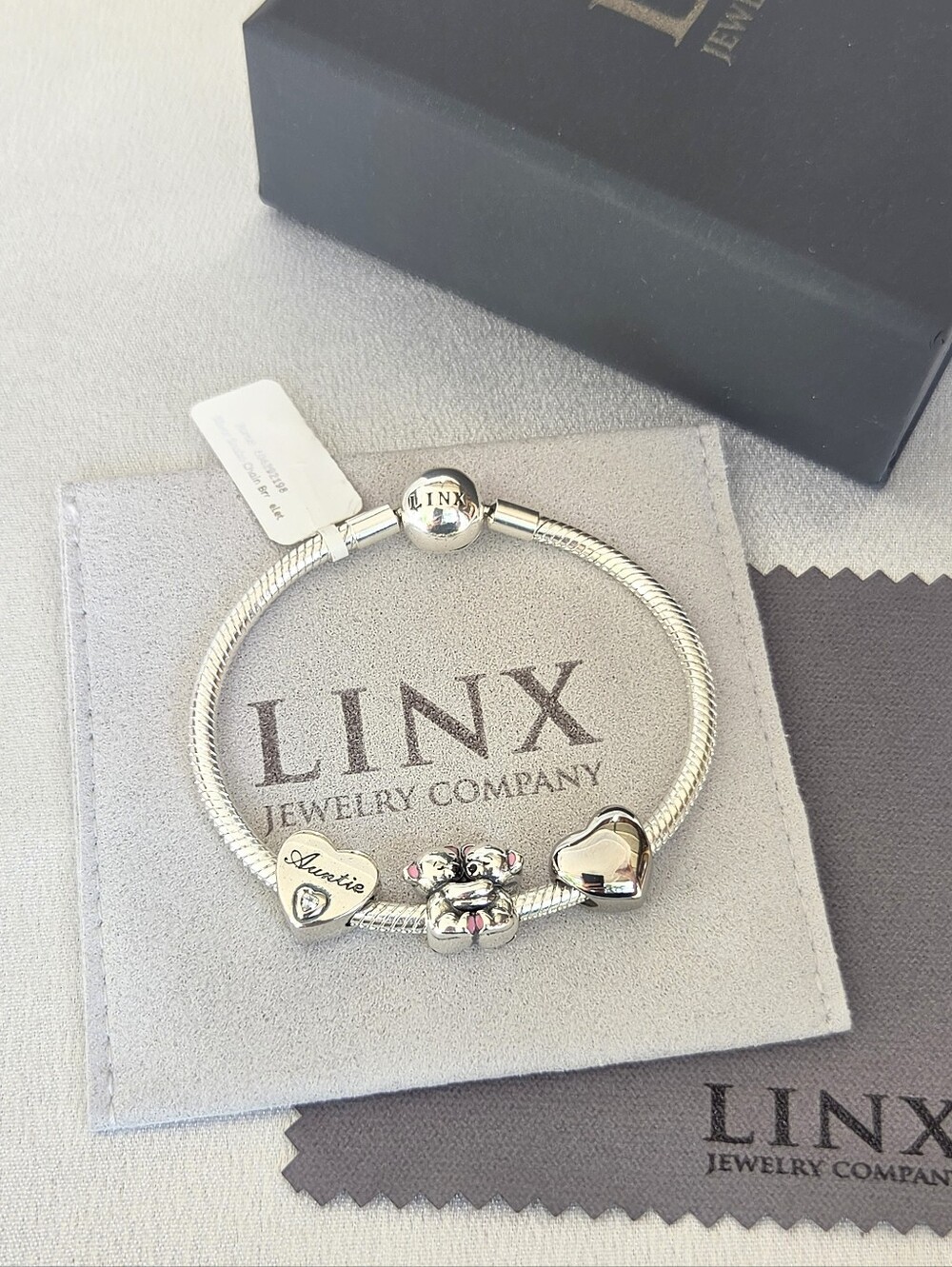 Linx Snake Chain Bracelet with Auntie Themed Charms 925 sterling silver